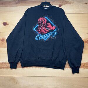 Vintage Country Music Sweatshirt Womens XL Oversized Crewneck Cowboy Boots